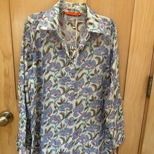 Oliphant Blue and Green Tunic with Nature-Inspired Pattern